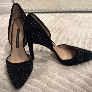 French Connection Black Stiletto Heels with Crystal Embellishments